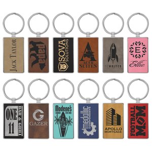 Laserable Leatherette/Metal Rectangle Keychain